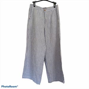 TAHARI Womens 100% Linen Pants 6 Blue White Stripe